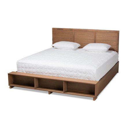 BAXTON STUDIO Alba Modern Transitional Ash Walnut Brown Finished Wood King Size 4-Drawer Storage Bed 175-9427-10670-Zoro